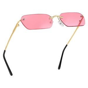 Women's Pink Tint Gold Frame Y2K UV Protection Fashion Rectangle Sunglasses
